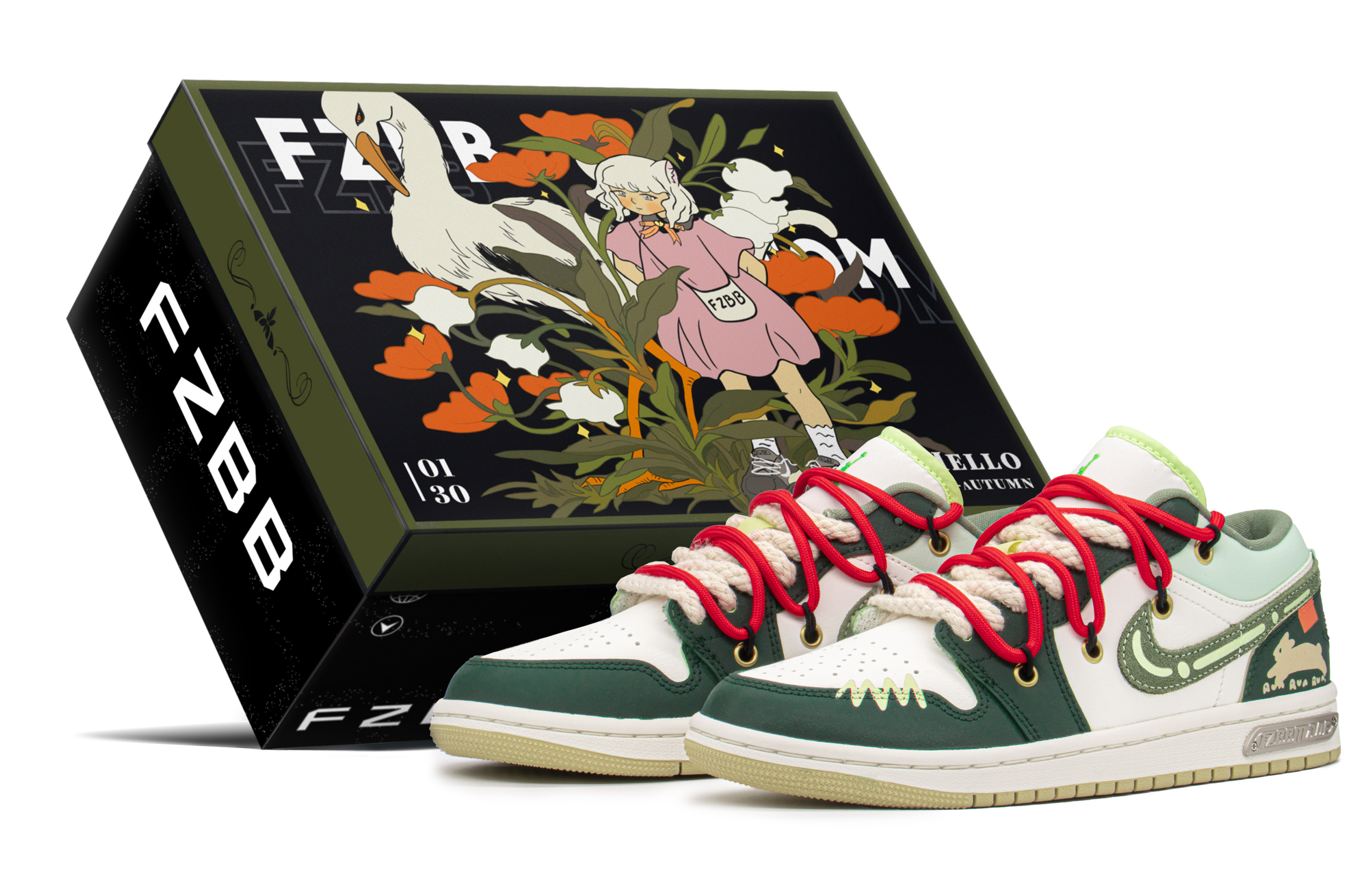 Buy (W) カスタムAJ1 ロー 白緑活兎 (カスタムAJ1 ロー しろみどりかつと) FD9906-131(TeamA-AJ沙漠兔子S-BOX)