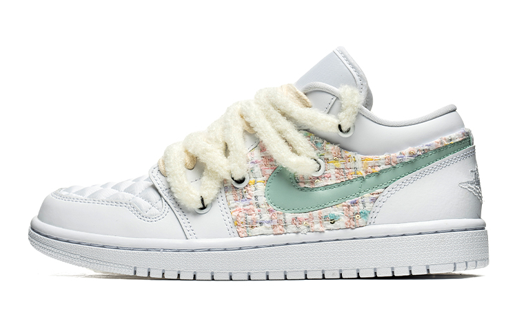 Buy (W) [Sepatu Kustom] Air Jordan 1 Low 'Putih Hijau Patchwork' DB6480-100(TeamB-女款小香风白绿)