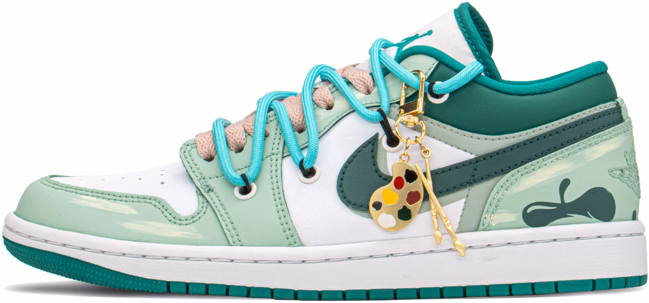 custom-shoes-women-air-jordan-1-low-white-green-painter-cat