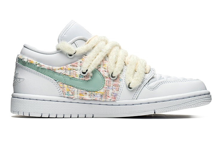 Order (W) [Sepatu Kustom] Air Jordan 1 Low 'Putih Hijau Patchwork' DB6480-100(TeamB-女款小香风白绿)