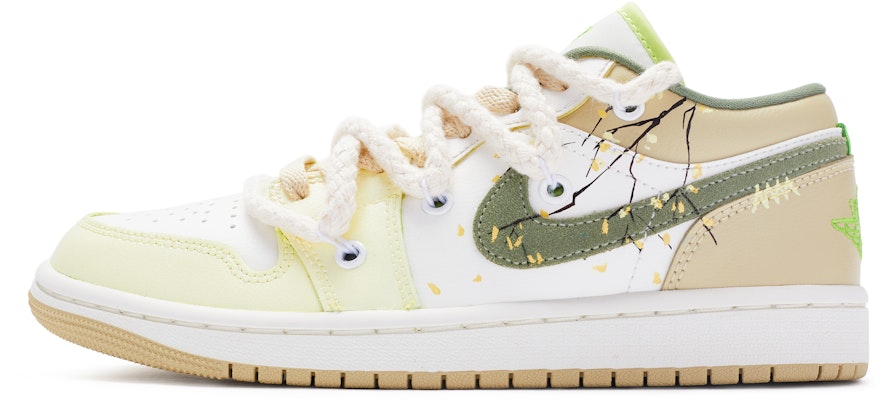 【定製球鞋】Jordan Air Jordan 1 國風 黃風鈴 解構 手繪噴繪 低幫 復古籃球鞋 女款 黃白棕 Buy 【定製球鞋】Jordan Air Jordan 1 國風 黃風鈴 解構 手繪噴繪 低幫 復古籃球鞋 女款 黃白棕