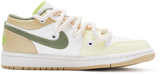 【定製球鞋】Jordan Air Jordan 1 國風 黃風鈴 解構 手繪噴繪 低幫 復古籃球鞋 女款 黃白棕 Order 【定製球鞋】Jordan Air Jordan 1 國風 黃風鈴 解構 手繪噴繪 低幫 復古籃球鞋 女款 黃白棕