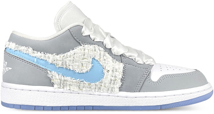 【定制球鞋】Jordan Air Jordan 1 禮盒 貼布 山茶花 低幫 復古籃球鞋 女款 白灰藍 Order 【定制球鞋】Jordan Air Jordan 1 禮盒 貼布 山茶花 低幫 復古籃球鞋 女款 白灰藍