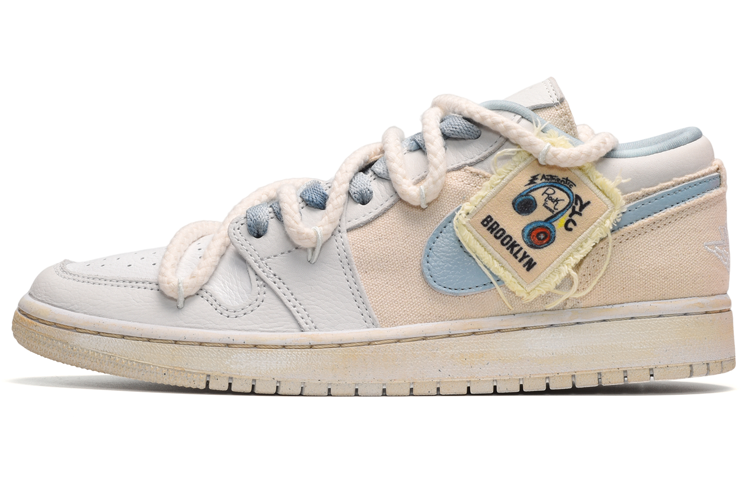 Buy (W) Zapatillas Personalizadas Air Jordan 1 Low SE "Menta y Gris" DQ4151-500(TeamE-女款毛边布贴蓝灰)