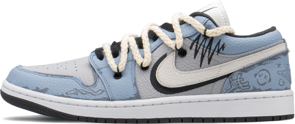 【定製球鞋】 Jordan Air Jordan 1 Low FZBB 特殊禮盒 解構鞋帶 塗鴉音波 低幫 復古籃球鞋 女款 藍灰 Order 【定製球鞋】 Jordan Air Jordan 1 Low FZBB 特殊禮盒 解構鞋帶 塗鴉音波 低幫 復古籃球鞋 女款 藍灰