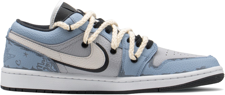 【定製球鞋】 Jordan Air Jordan 1 Low FZBB 特殊禮盒 解構鞋帶 塗鴉音波 低幫 復古籃球鞋 女款 藍灰 Lookbook 【定製球鞋】 Jordan Air Jordan 1 Low FZBB 特殊禮盒 解構鞋帶 塗鴉音波 低幫 復古籃球鞋 女款 藍灰