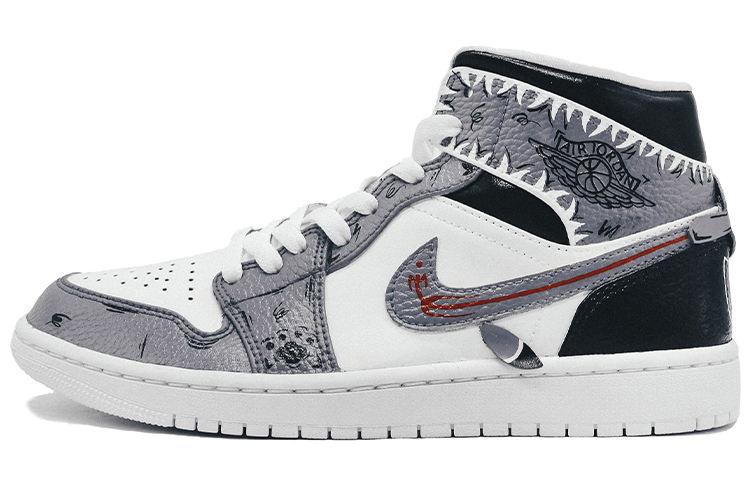 Buy 【定制球鞋】 Jordan Air Jordan 1 Mid 2020款 原創小鯊魚限定 達文西定制 中幫 籃球鞋 女款 純白