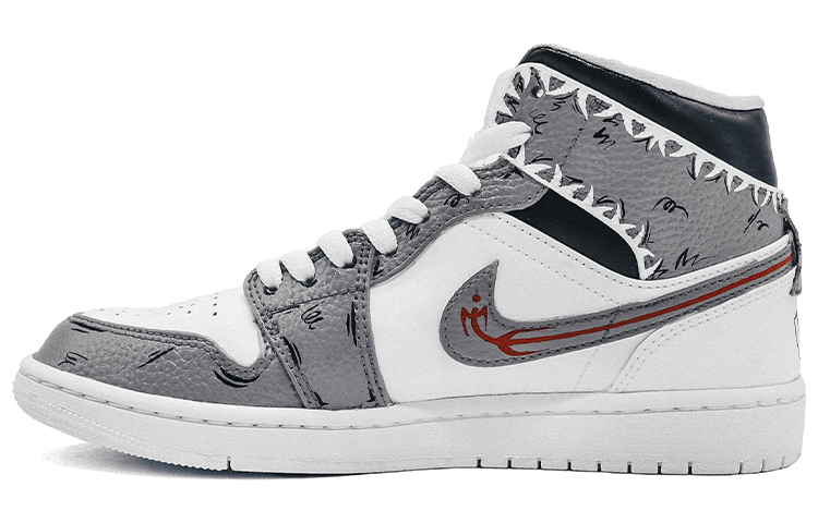 Order 【定制球鞋】 Jordan Air Jordan 1 Mid 2020款 原創小鯊魚限定 達文西定制 中幫 籃球鞋 女款 純白