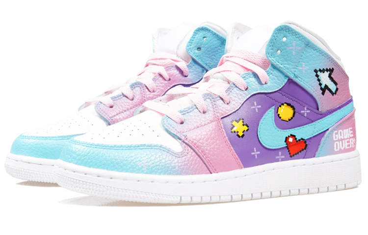 Lookbook (W) [カスタムシューズ] (女性用) エアジョーダン1 ミッド 'アーケードソナグラデーション' 554725-130(Team-P-女款-棉花糖配色)