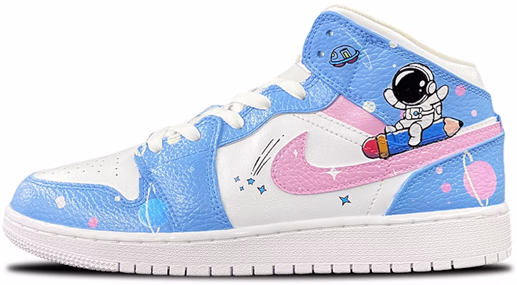 【定制球鞋】 Jordan Air Jordan 1 Mid 環保主題定制 宇航員 浪漫太空 運動 中幫 籃球鞋 女款 藍白粉 Buy 【定制球鞋】 Jordan Air Jordan 1 Mid 環保主題定制 宇航員 浪漫太空 運動 中幫 籃球鞋 女款 藍白粉