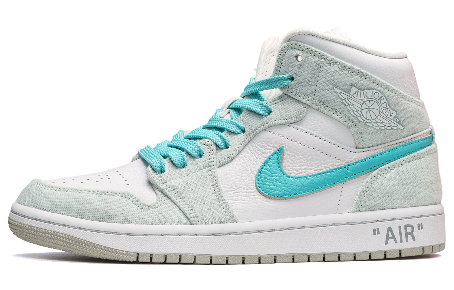 Buy (W) [Kasut Custom] Air Jordan 1 Mid 'Aurora Hijau Biru' DN4045-001(TeamE-女款浸染白绿蓝)