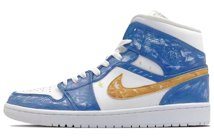 Buy (W) 에어 조던 1 미드 "블루&화이트 그래피티 - 자유의 숨결" 554725-129(TeamE-女款环保主题自由呼吸)