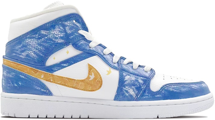 【定制球鞋】Jordan Air Jordan 1 自由呼吸 噴繪 環保主題定制 潮流 中幫 復古籃球鞋 女款 藍白 Order 【定制球鞋】Jordan Air Jordan 1 自由呼吸 噴繪 環保主題定制 潮流 中幫 復古籃球鞋 女款 藍白