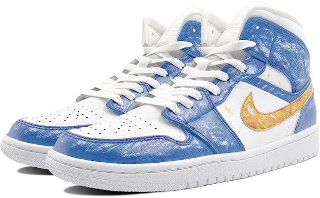 【定制球鞋】Jordan Air Jordan 1 自由呼吸 噴繪 環保主題定制 潮流 中幫 復古籃球鞋 女款 藍白 Lookbook 【定制球鞋】Jordan Air Jordan 1 自由呼吸 噴繪 環保主題定制 潮流 中幫 復古籃球鞋 女款 藍白