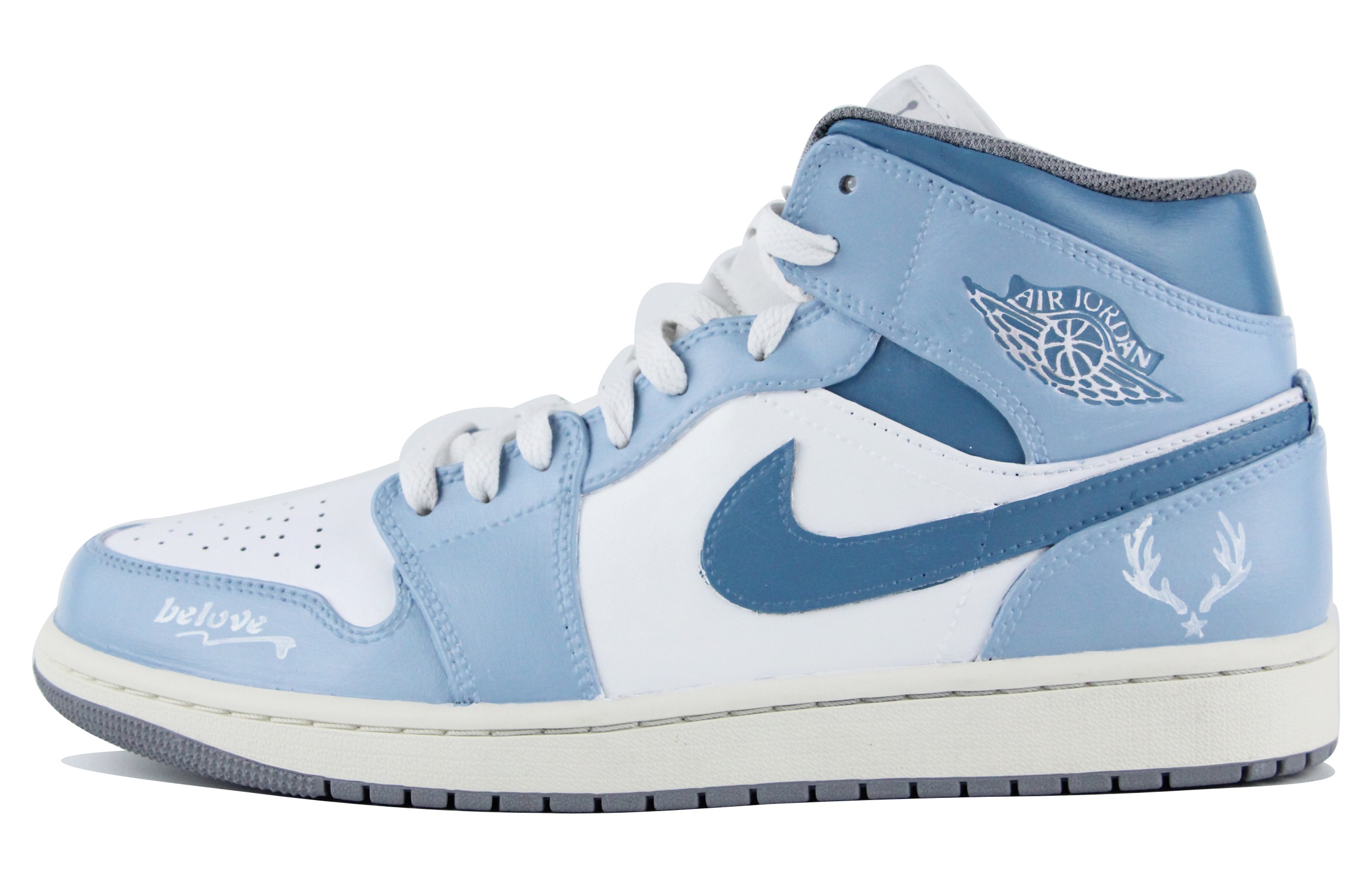 Buy (W) 에어 조던 1 미드 '블루 화이트' 커스텀 BQ6472-115(Team39-AMY30蓝白)