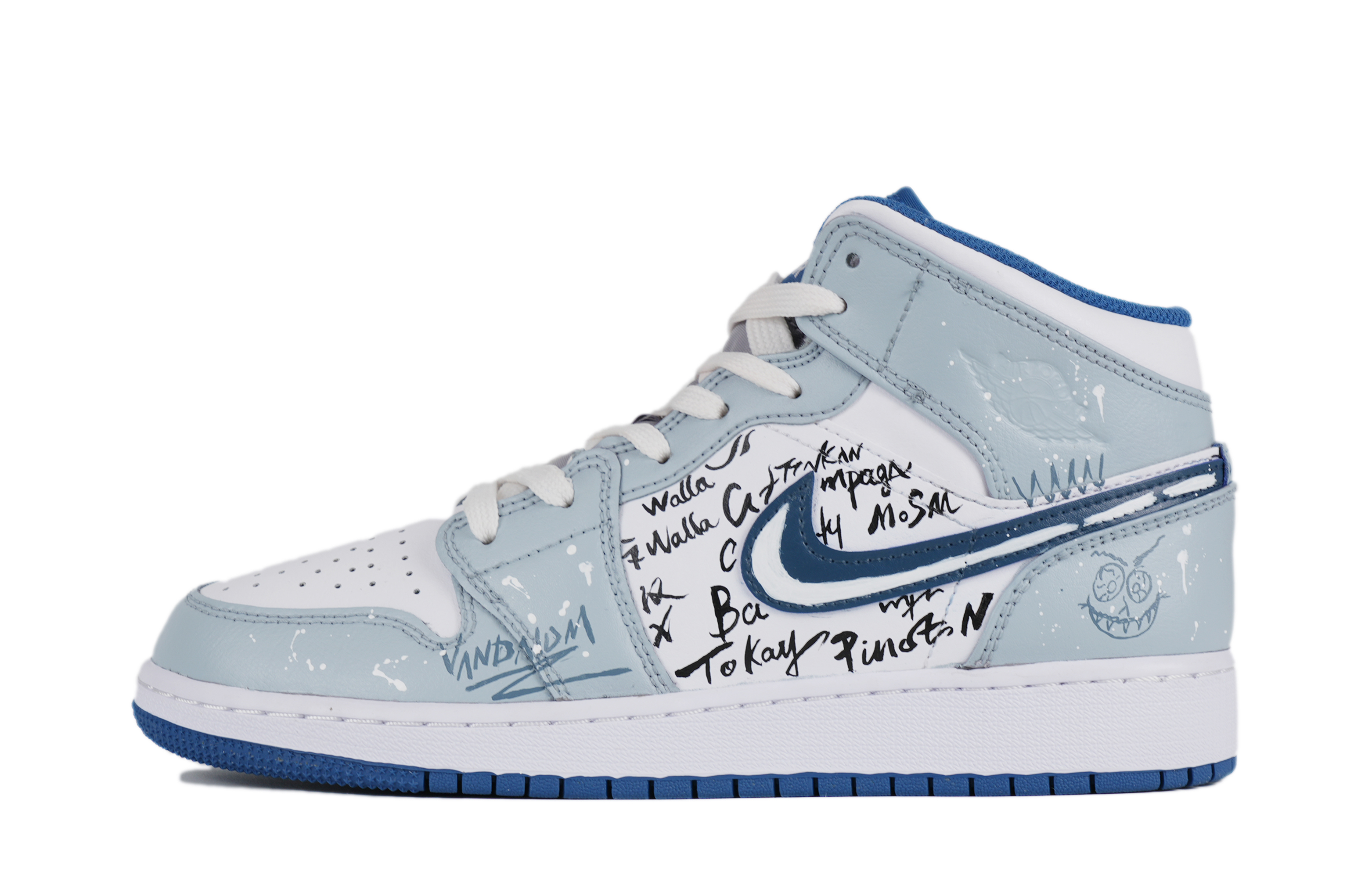 Buy (W) [Kasut Custom] Air Jordan 1 Mid 'Biru Putih Kelabu' DQ8423-014(Team42-女款清浅书香蓝白灰)