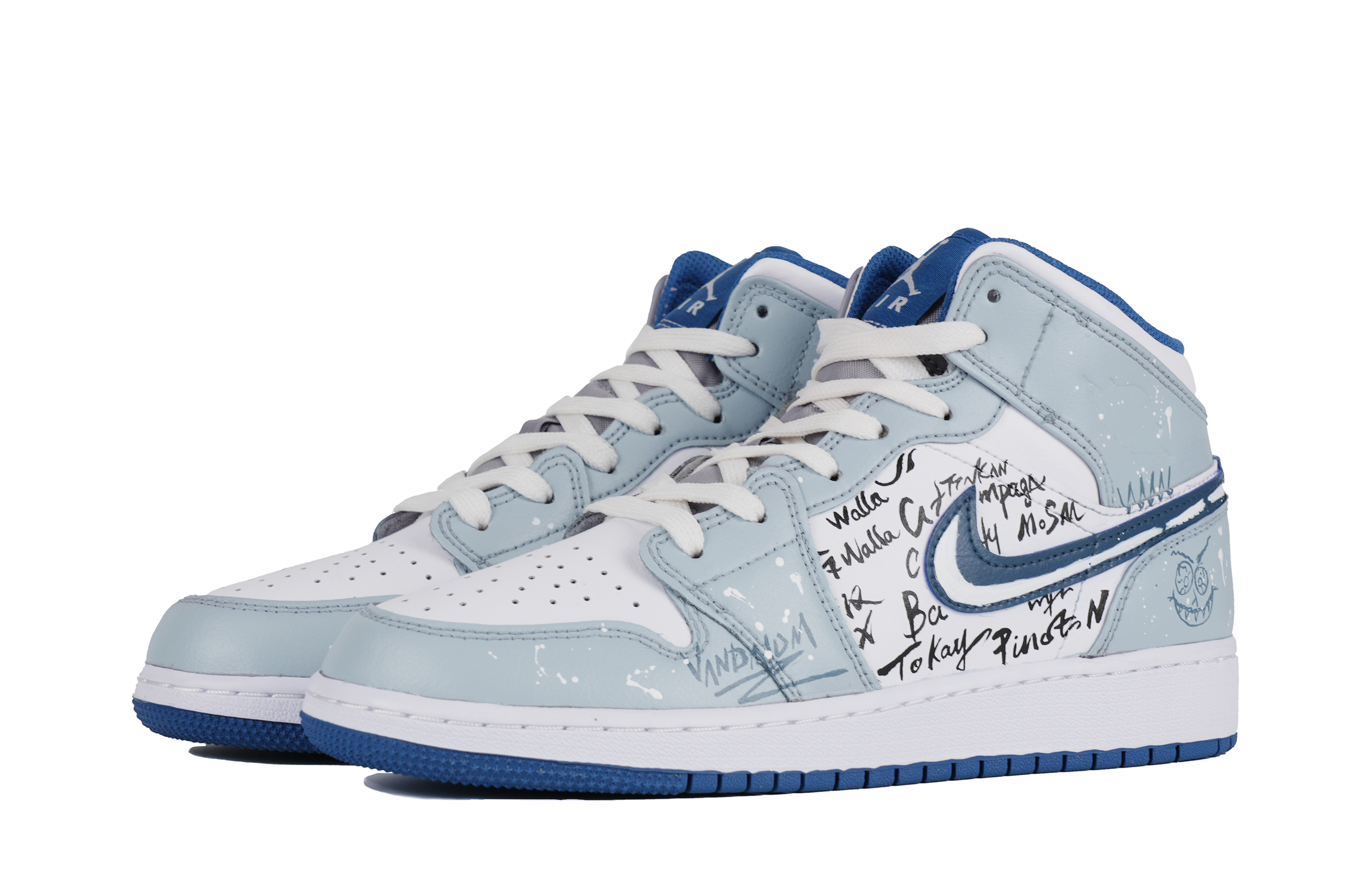 Lookbook (W) [Kasut Custom] Air Jordan 1 Mid 'Biru Putih Kelabu' DQ8423-014(Team42-女款清浅书香蓝白灰)