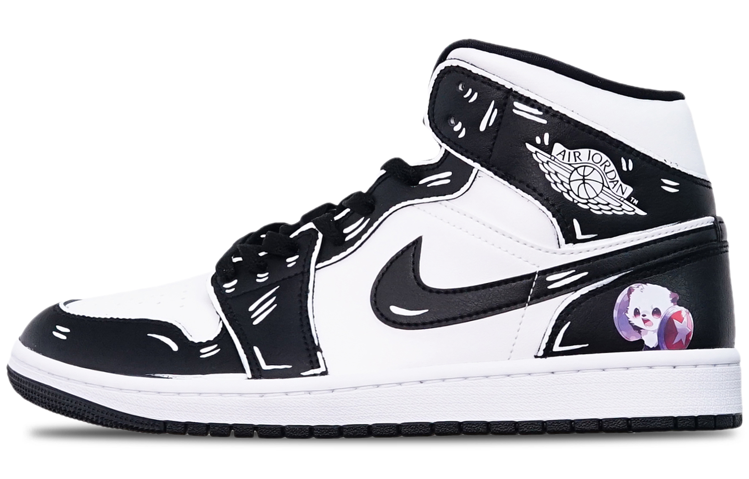 Buy (W) [Kasut Custom] Air Jordan 1 Mid 'Captain America Panda' DV0991-101(TeamT-美国队长熊猫)