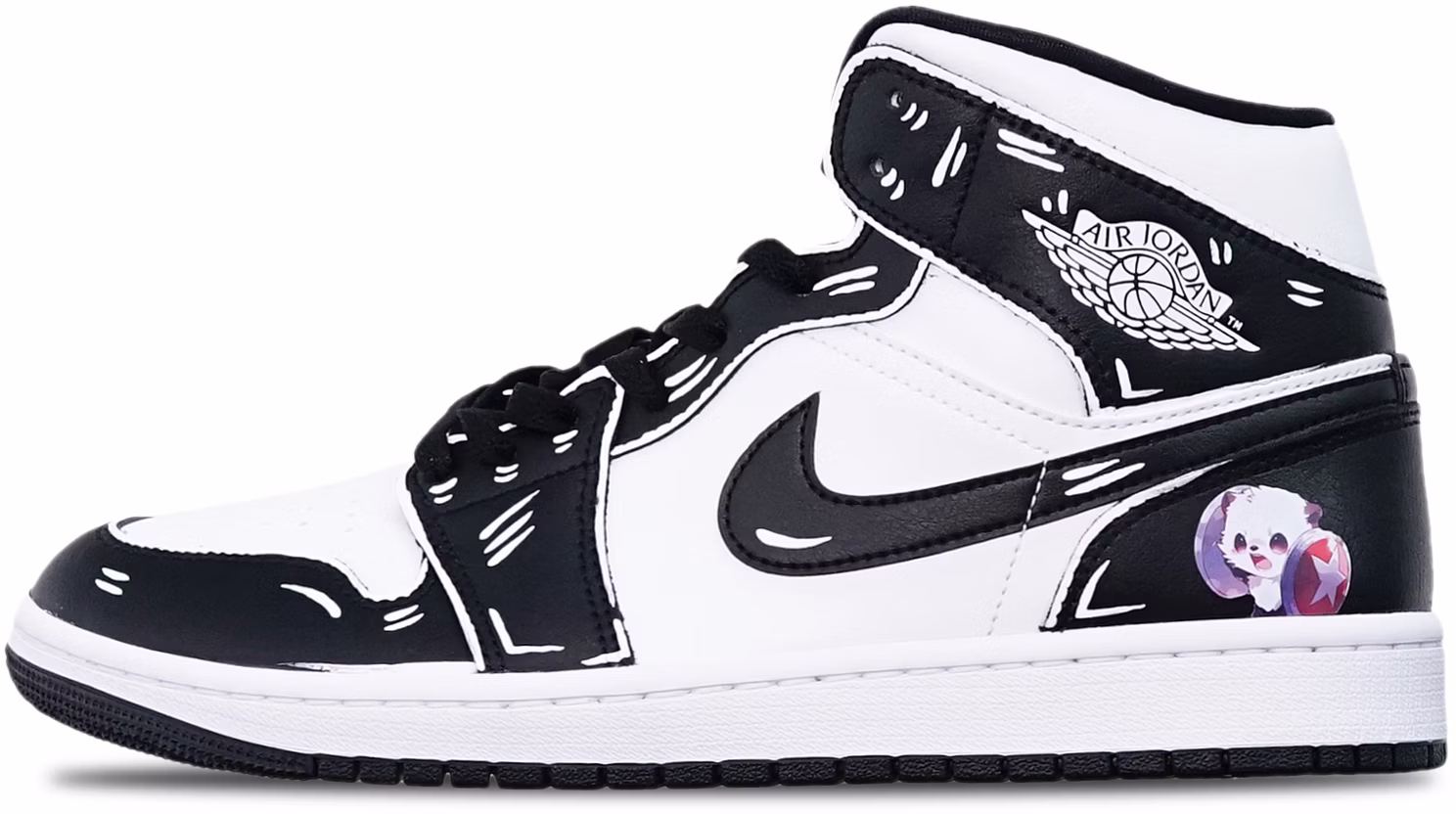 custom-shoes-women-air-jordan-1-mid-captain-america-panda