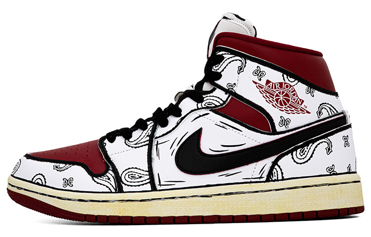 Buy (W) [Sepatu Kustom] Air Jordan 1 Mid 'Bunga Kacang Mete' BQ6472-161(Team肆-女款腰果花喷绘)