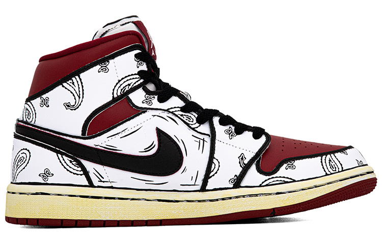 Order (W) [Sepatu Kustom] Air Jordan 1 Mid 'Bunga Kacang Mete' BQ6472-161(Team肆-女款腰果花喷绘)