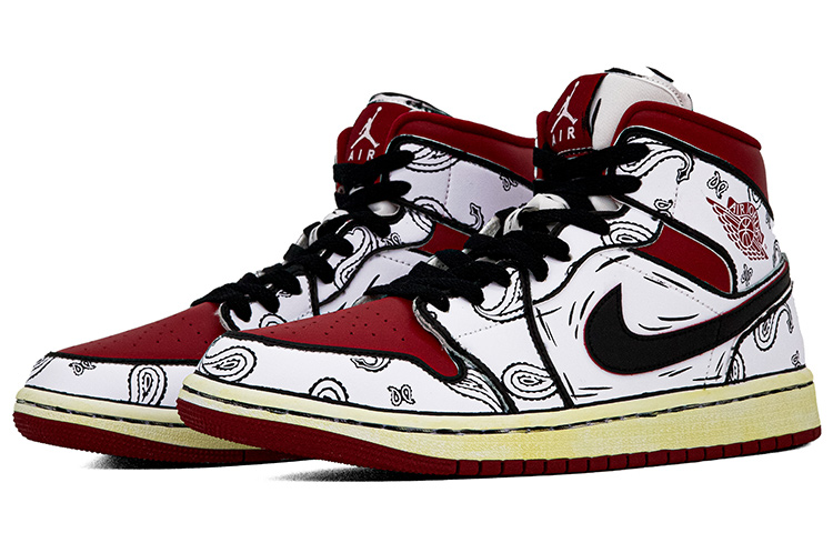 Lookbook (W) [Sepatu Kustom] Air Jordan 1 Mid 'Bunga Kacang Mete' BQ6472-161(Team肆-女款腰果花喷绘)