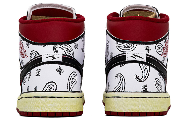 Shop (W) [Sepatu Kustom] Air Jordan 1 Mid 'Bunga Kacang Mete' BQ6472-161(Team肆-女款腰果花喷绘)