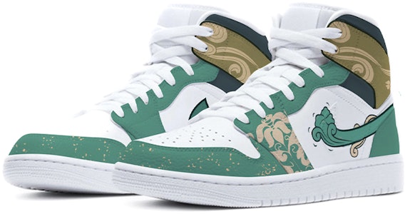 (W) 에어 조던 1 미드 '벽화' (커스텀) 554725-129(TeamE--中国风女款壁画喷绘青色) Lookbook (W) 에어 조던 1 미드 '벽화' (커스텀) 554725-129(TeamE--中国风女款壁画喷绘青色)