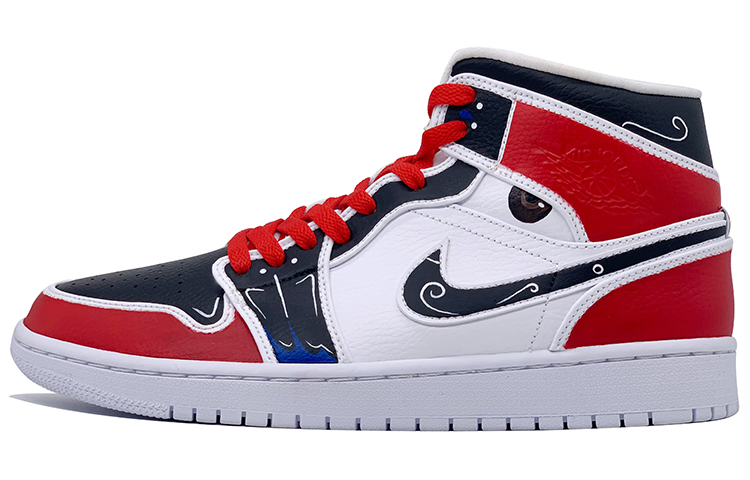 Buy 【訂製球鞋】Jordan Air Jordan 1 Mid 中國風 鴛鴦臉譜 關公竇爾敦 中國風主題訂製 防滑耐磨 中幫 復古籃球鞋 女款 紅藍