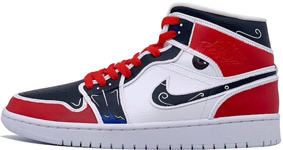 【訂製球鞋】Jordan Air Jordan 1 Mid 中國風 鴛鴦臉譜 關公竇爾敦 中國風主題訂製 防滑耐磨 中幫 復古籃球鞋 女款 紅藍 Buy 【訂製球鞋】Jordan Air Jordan 1 Mid 中國風 鴛鴦臉譜 關公竇爾敦 中國風主題訂製 防滑耐磨 中幫 復古籃球鞋 女款 紅藍