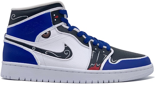 【訂製球鞋】Jordan Air Jordan 1 Mid 中國風 鴛鴦臉譜 關公竇爾敦 中國風主題訂製 防滑耐磨 中幫 復古籃球鞋 女款 紅藍 Order 【訂製球鞋】Jordan Air Jordan 1 Mid 中國風 鴛鴦臉譜 關公竇爾敦 中國風主題訂製 防滑耐磨 中幫 復古籃球鞋 女款 紅藍