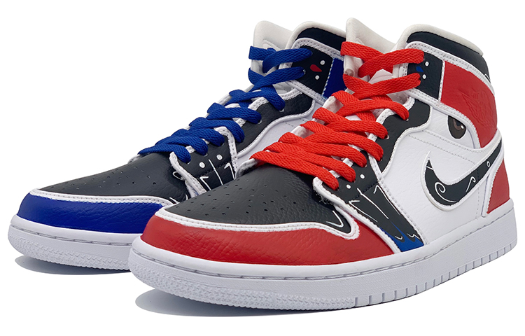 Lookbook 【訂製球鞋】Jordan Air Jordan 1 Mid 中國風 鴛鴦臉譜 關公竇爾敦 中國風主題訂製 防滑耐磨 中幫 復古籃球鞋 女款 紅藍