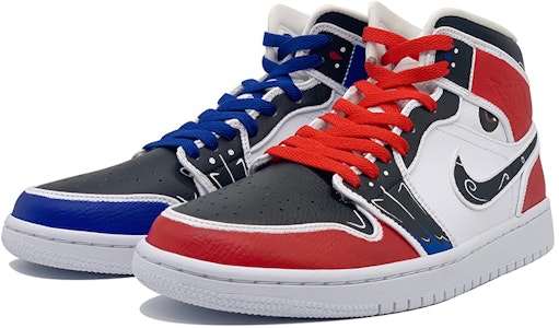 【訂製球鞋】Jordan Air Jordan 1 Mid 中國風 鴛鴦臉譜 關公竇爾敦 中國風主題訂製 防滑耐磨 中幫 復古籃球鞋 女款 紅藍 Lookbook 【訂製球鞋】Jordan Air Jordan 1 Mid 中國風 鴛鴦臉譜 關公竇爾敦 中國風主題訂製 防滑耐磨 中幫 復古籃球鞋 女款 紅藍