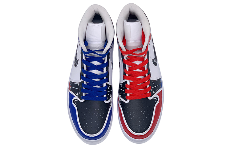Shop 【訂製球鞋】Jordan Air Jordan 1 Mid 中國風 鴛鴦臉譜 關公竇爾敦 中國風主題訂製 防滑耐磨 中幫 復古籃球鞋 女款 紅藍