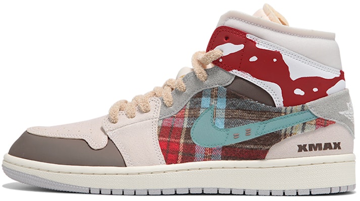 【定制球鞋】Jordan Air Jordan 1 Mid NO.205定制 聖誕節 格子 拼接解構 復古 中幫 復古籃球鞋 女款 米紅色 Buy 【定制球鞋】Jordan Air Jordan 1 Mid NO.205定制 聖誕節 格子 拼接解構 復古 中幫 復古籃球鞋 女款 米紅色