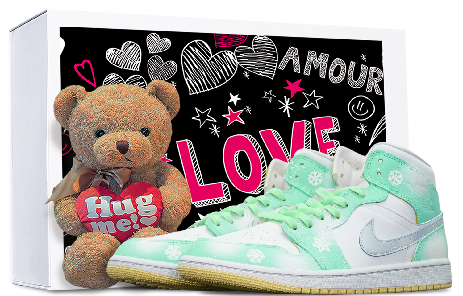 Buy 【訂製球鞋】 Jordan Air Jordan 1 聖誕雪花 多巴胺 綠寶石 特殊鞋盒 附小熊 舒適百搭 中筒 復古籃球鞋 女款 綠