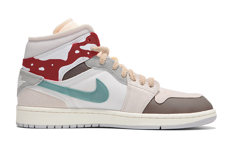 Order 【定制球鞋】Jordan Air Jordan 1 Mid NO.205定制 聖誕節 格子 拼接解構 復古 中幫 復古籃球鞋 女款 米紅色