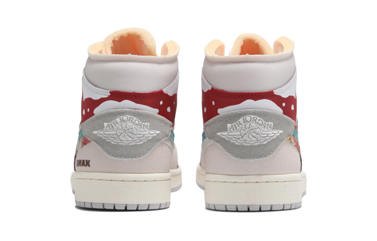 Shop 【定制球鞋】Jordan Air Jordan 1 Mid NO.205定制 聖誕節 格子 拼接解構 復古 中幫 復古籃球鞋 女款 米紅色