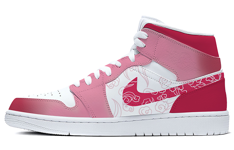 Buy (W) [Zapatillas Personalizadas] Air Jordan 1 Mid 'Cloud Brocade' 554725-129（Team-E--中国风女款云锦红白）