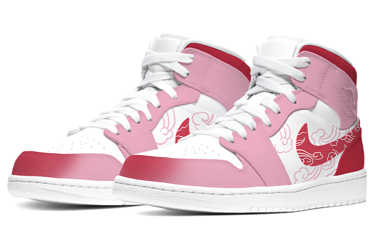 Lookbook (W) [Zapatillas Personalizadas] Air Jordan 1 Mid 'Cloud Brocade' 554725-129（Team-E--中国风女款云锦红白）