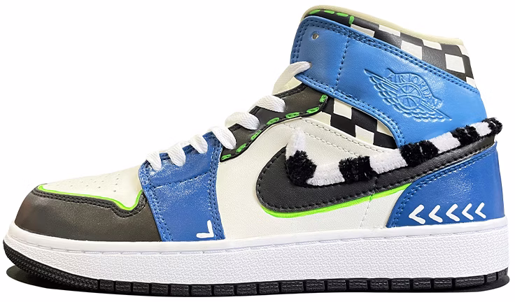 custom-shoes-women-air-jordan-1-mid-coconut-milk-functional-pattern-twist-bar-fluorescent-outline-hand-painted-graffiti-blue-black