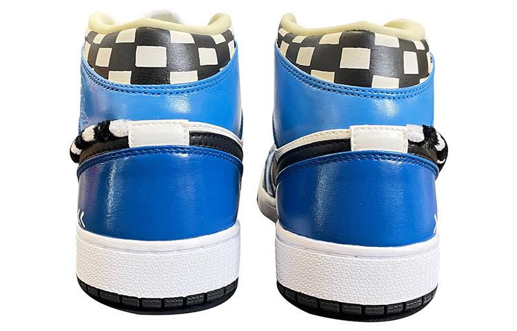 Shop 【定製球鞋】Air Jordan 1 Mid "Coconut Milk" 機能格紋 扭扭棒 螢光勾邊 百搭 情侶款 手繪塗鴉 中幫 復古籃球鞋 女款 藍黑