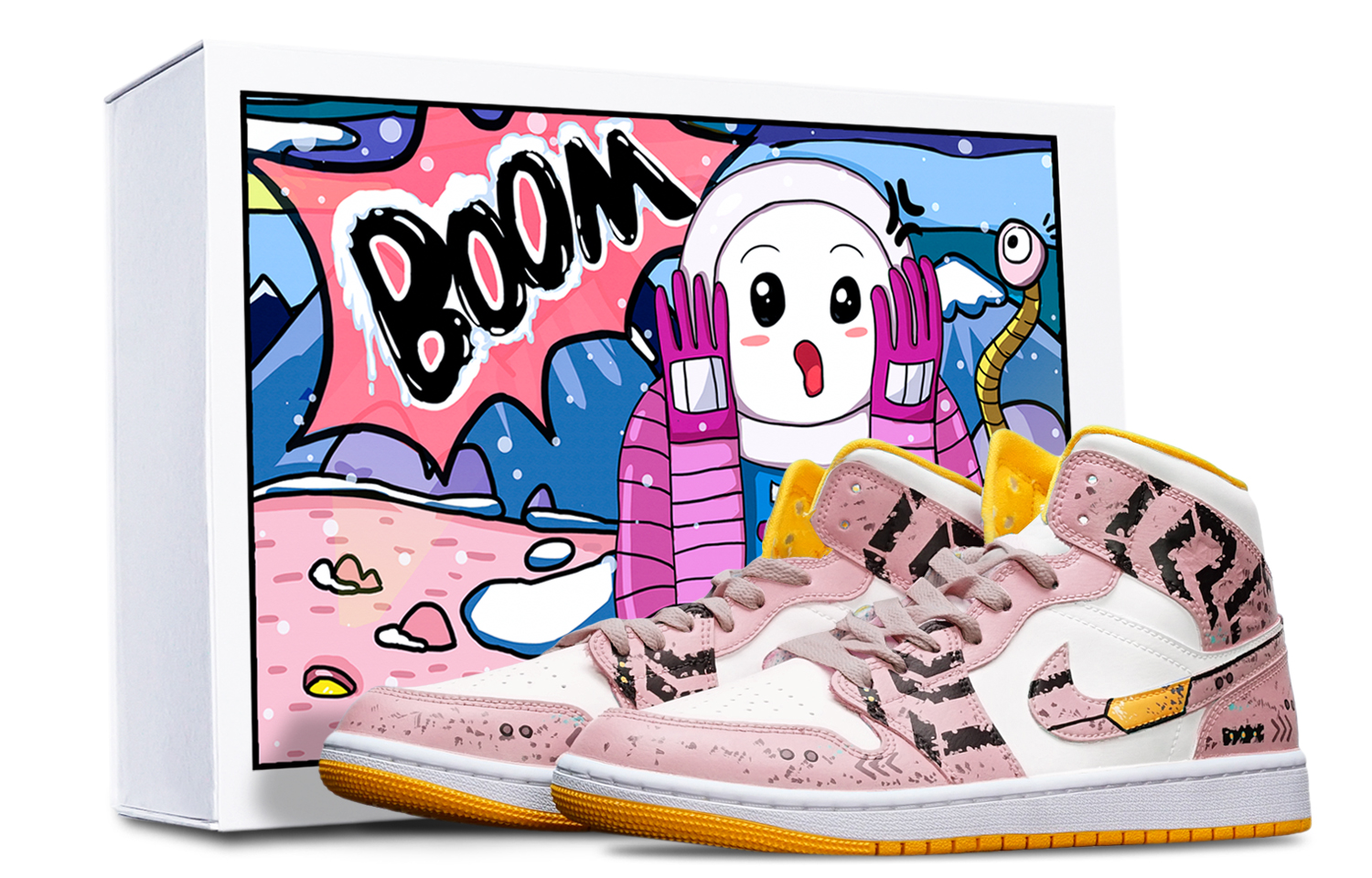 Buy (W) [Kasut Custom] Air Jordan 1 Mid 'Cyberpunk Gundam Deconstructed-Putih' BQ6472-117(TeamT-战损III藕白S-BOX)