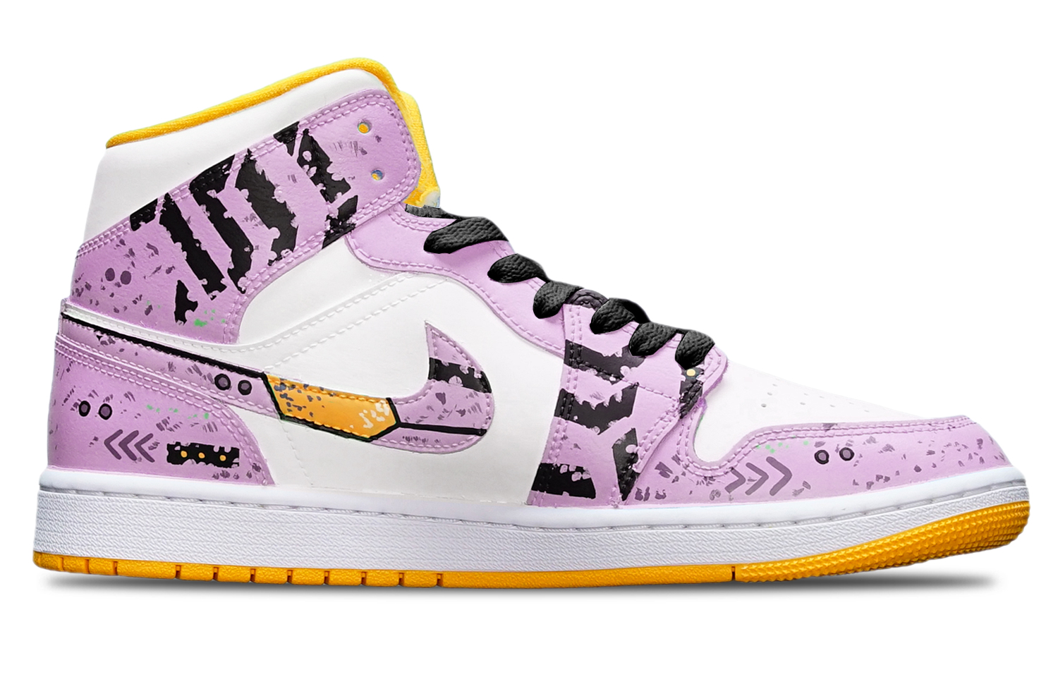 Order (W) [Sepatu Custom] Air Jordan 1 Mid 'Cyberpunk Gundam Ungu Merah Putih' BQ6472-117(TeamT-战损III紫红S-BOX)