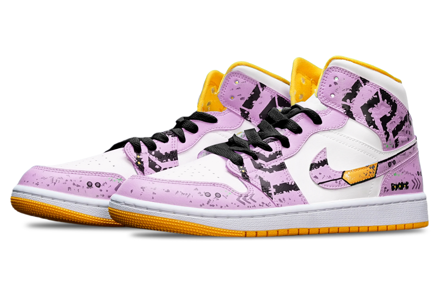 Lookbook (W) [Sepatu Custom] Air Jordan 1 Mid 'Cyberpunk Gundam Ungu Merah Putih' BQ6472-117(TeamT-战损III紫红S-BOX)