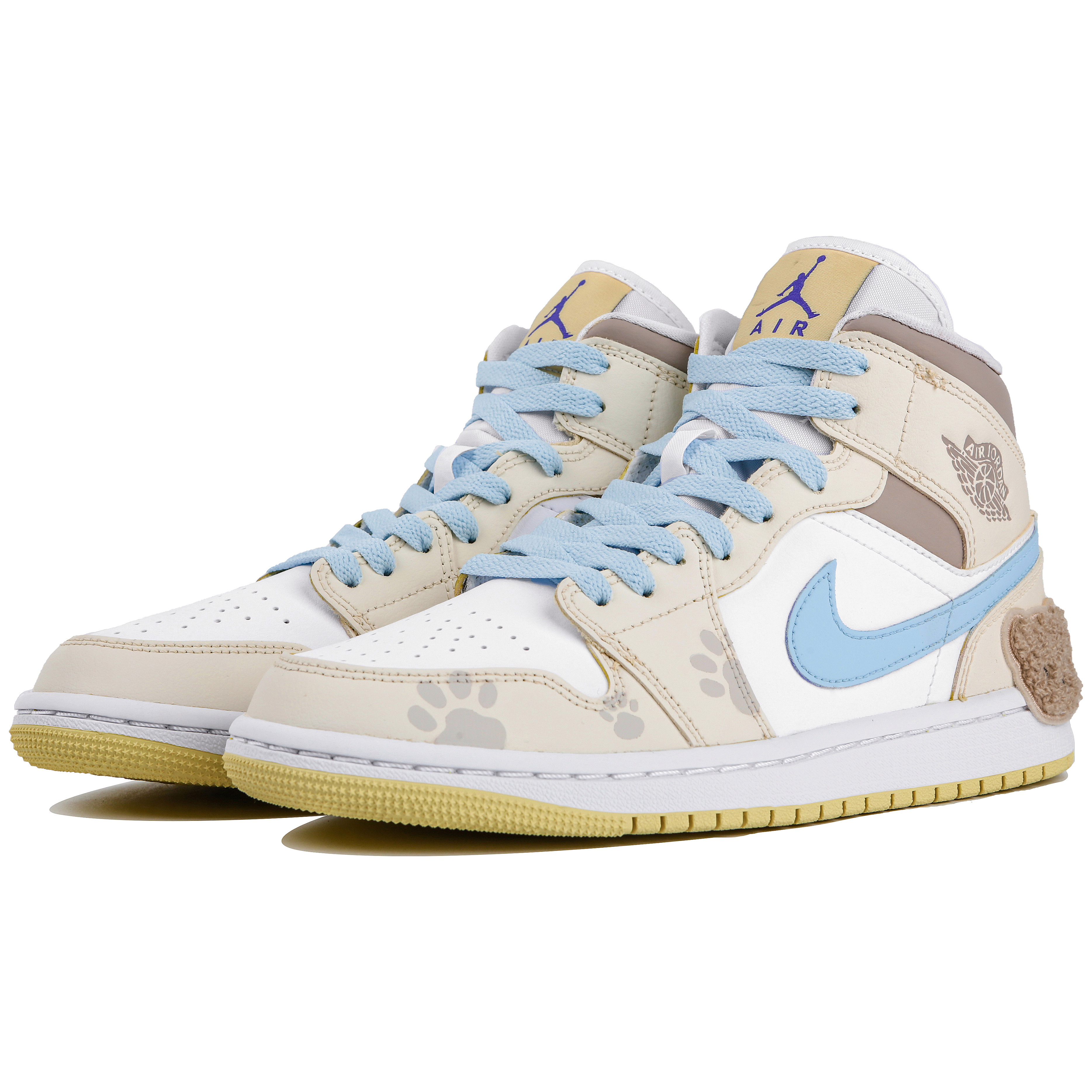Lookbook (W) 에어 조던 1 미드 '춤추는 곰 - 화이트 옐로우' (커스텀) BQ6472-701(Team4-女款小熊跳舞)