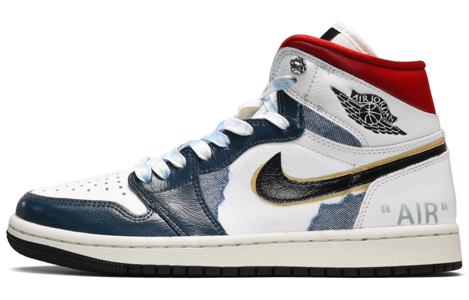 Buy (W) 【カスタムシューズ】(女性用) エアジョーダン1 ミッド「デニム ブラック ホワイト ブルー」 BQ6472-061(TeamE-女款牛仔布黑白蓝)