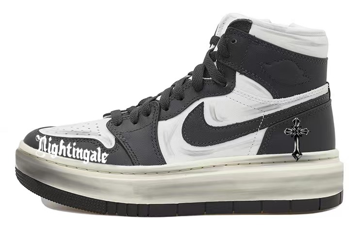 Buy (W) 커스텀 에어 조던 1 미드 '블랙 화이트 크로스' (Custom AJ1 Mid 'BW Cross') DN3253-100(Team拾玖-做旧十字架S-BOX）