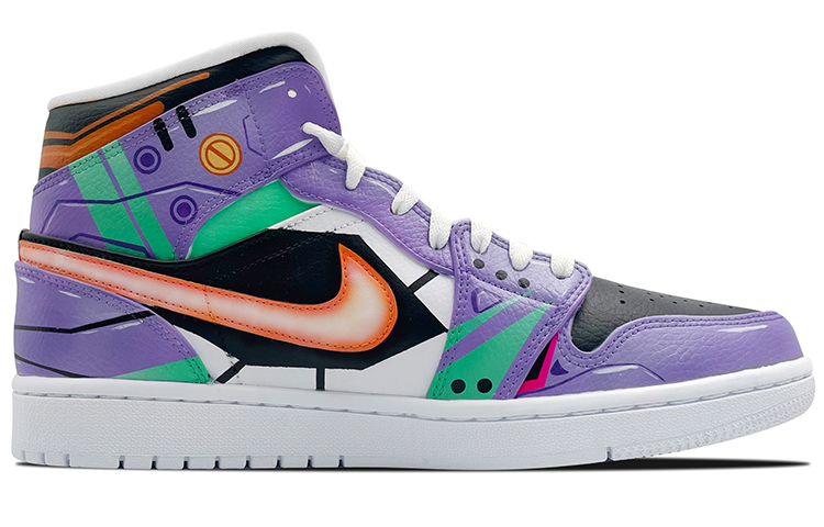 Order (W) [Sepatu Kustom] Air Jordan 1 Mid 'Evangelion Ungu Kuning Custom' 554725-129(TeamE-女款-初号机-紫黄)
