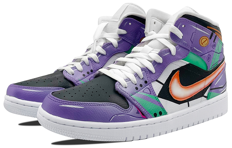 Lookbook (W) [Sepatu Kustom] Air Jordan 1 Mid 'Evangelion Ungu Kuning Custom' 554725-129(TeamE-女款-初号机-紫黄)
